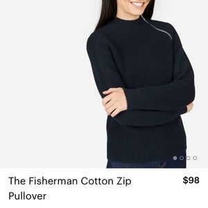 Everlane Fisherman Cotton Zip Pullover, navy S